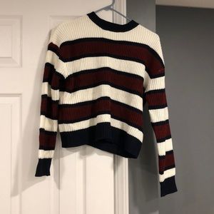White, blue and red striped sweater